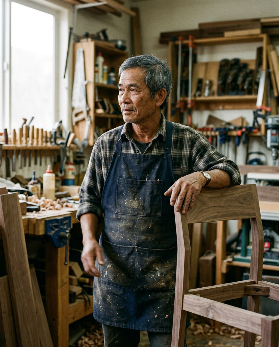 An experienced carpenter in his workshop.